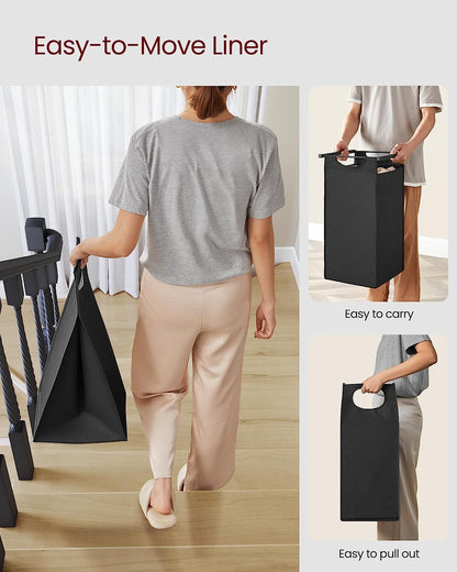 Laundry Hamper, Laundry Basket, Laundry Sorter with 3 Pull-Out and Removable Bags, Shelf, Metal Frame, 3 X 10.6 Gallons (40 L), 36.4 X 13 X 28.4 Inches, Ink Black and Rustic Brown UBLH301B01